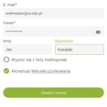 Formularz rejestracji w aplikacji PlantNet - uzupełnienie danych